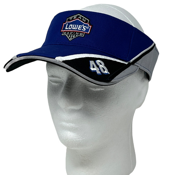 Vintage 90s NASCAR Jimmie Johnson Visor Hat Team Lowes Racing Strapback Blue - Picture 1 of 9